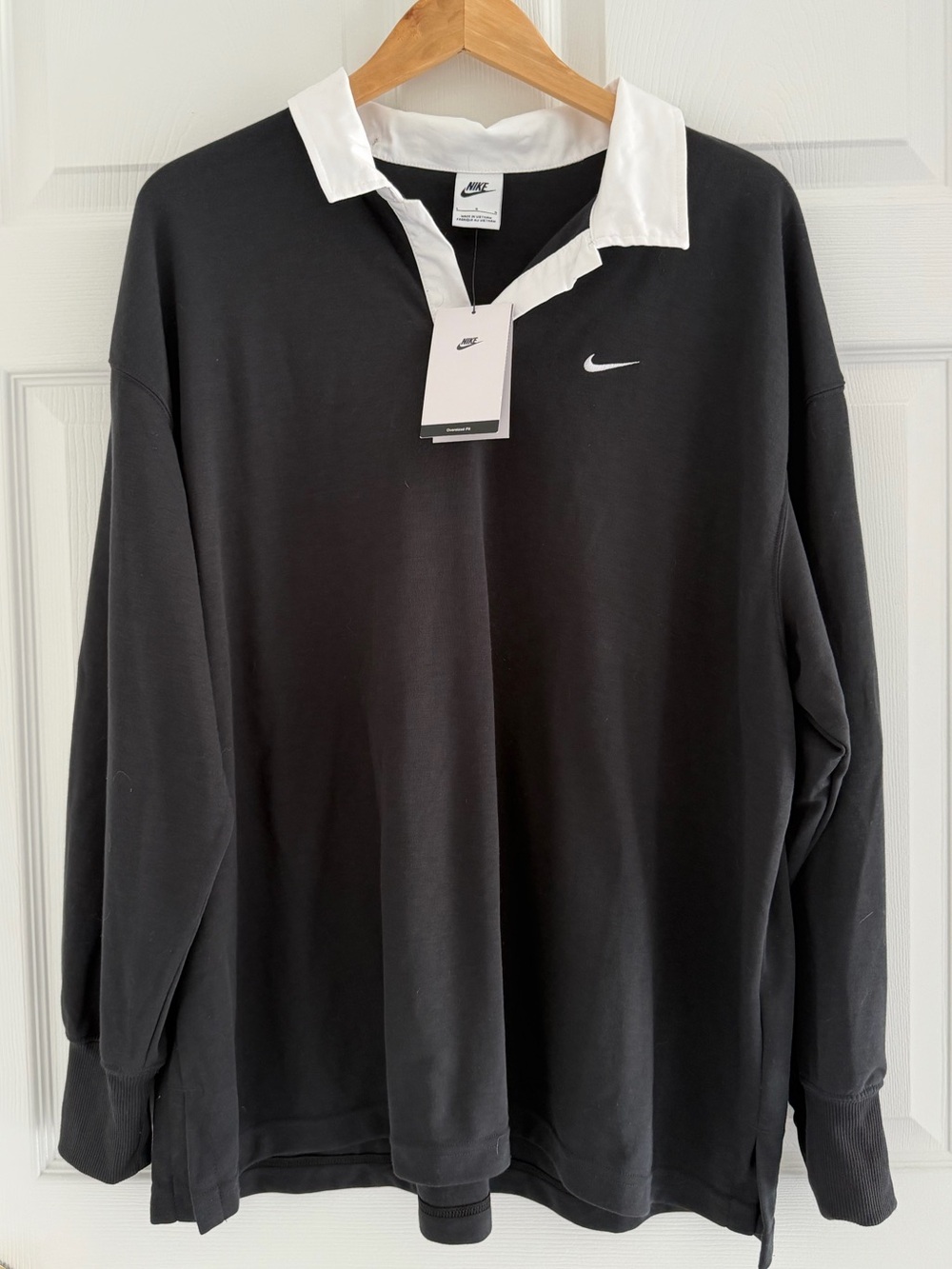 Nike Women’s Black Rugby Polo with White Collar Detail